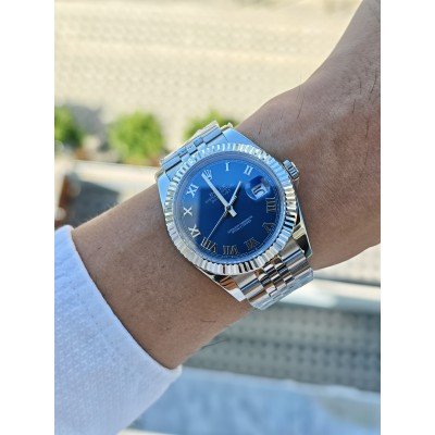 Rolex Datejust Roma Rakamlı Mavi Kadran Jubilee Kordon Tırtıklı Bezel