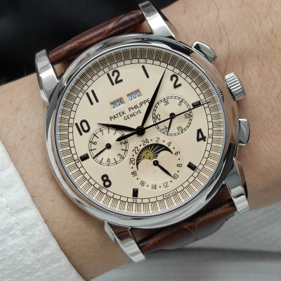 Patek Philippe Geneve Silver Kasa Fildişi Rengi Kadran Kahverengi Kordon 