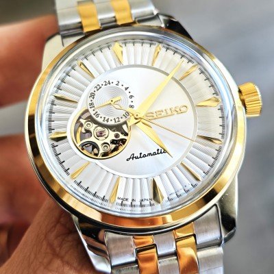 Seiko Presage Acapulco Cocktail Open Heart 40mm Two Tone Gold
