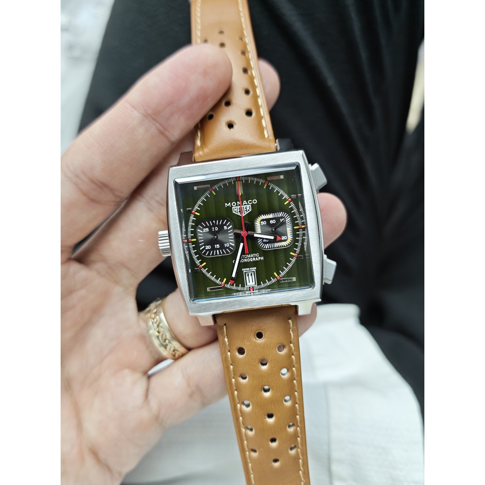TAG Heuer Monaco Chronograph 40mm Yeşil Kadran-Kahverengi Kordon