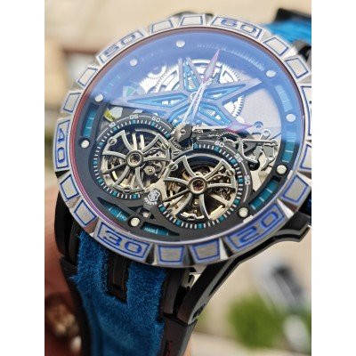 Roger Dubuis Excalibur Spider Pirelli Double Flying Tourbillon Mavi 48mm
