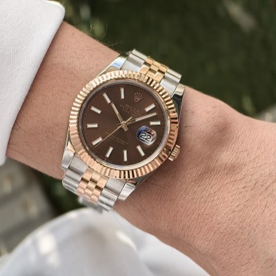 Rolex Datejust Kahverengi Kadran Jubilee Kordon Tırtıklı Rose Bezel