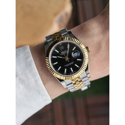 Rolex Datejust Siyah Kadran  Jubilee Kordon Tırtıklı Gold Bezel