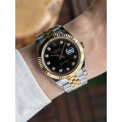 Rolex Datejust Siyah Diamond Kadran  Jubilee Kordon Tırtıklı Gold Bezel