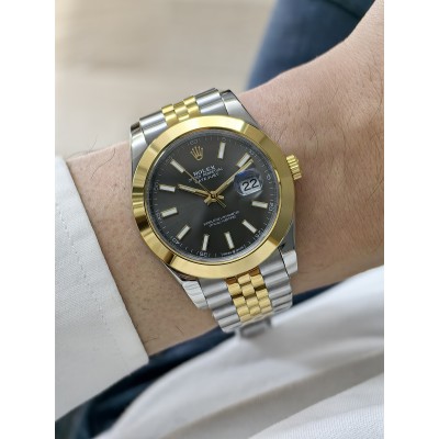 Rolex Datejust Gri Kadran Jubilee Kordon Düz Gold Bezel