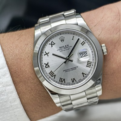 Rolex Datejust Roma Rakamlı-Açık Gri Kadran Oyster Kordon Düz Bezel