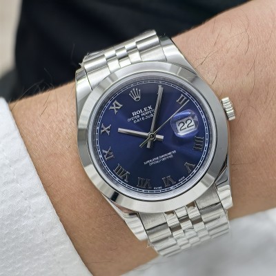 Rolex Datejust Roma Rakamlı-Mavi Kadran Jubilee Kordon Düz Bezel