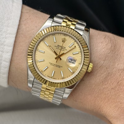 Rolex Datejust Şampanya Kadran Jubilee Kordon Tırtıklı Gold Bezel