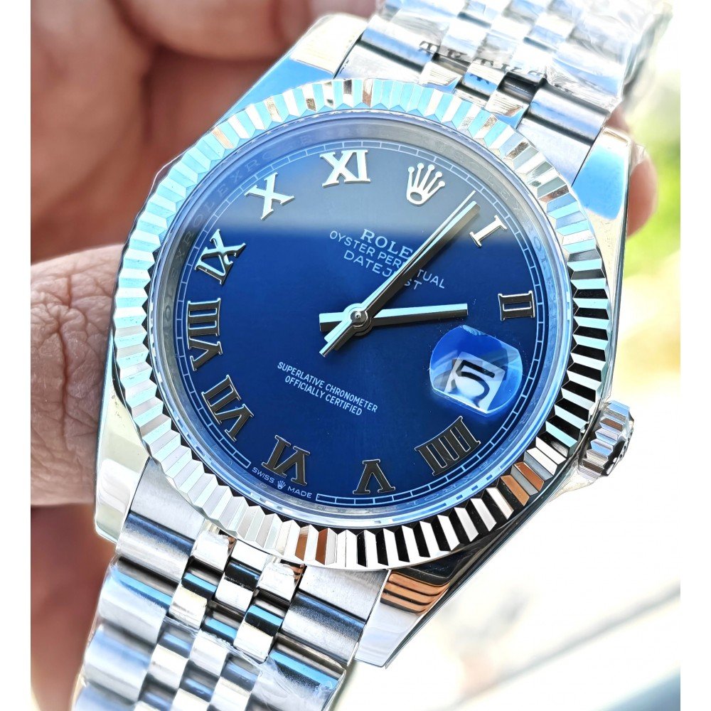 Rolex Datejust Roma Rakamlı Mavi Kadran Jubilee Kordon Tırtıklı Bezel