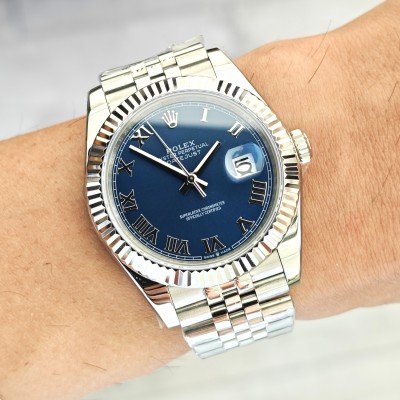 Rolex Datejust Roma Rakamlı Mavi Kadran Jubilee Kordon Tırtıklı Bezel