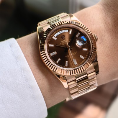 Rolex Day Date Rose Gold Baget Chocolatte Kadran President Bileklik