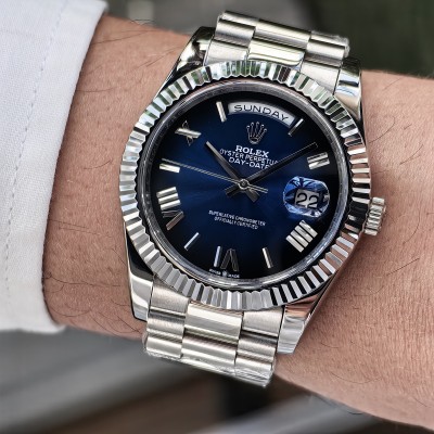 Rolex Day Date Roma Rakam Gold Mavi Siyah Kadran President Bileklik