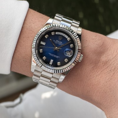 Rolex Day Date Roma Rakam Diamond Mavi Siyah Kadran President Bileklik