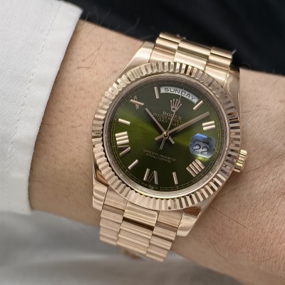 Rolex Day Date Rose Gold Roma Rakam Yeşil Kadran President Bileklik