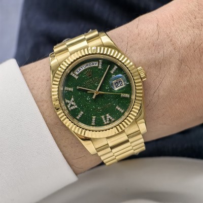 Rolex Day Date Gold Roma Diamond Rakam Yeşil Desenli Kadran President Bileklik