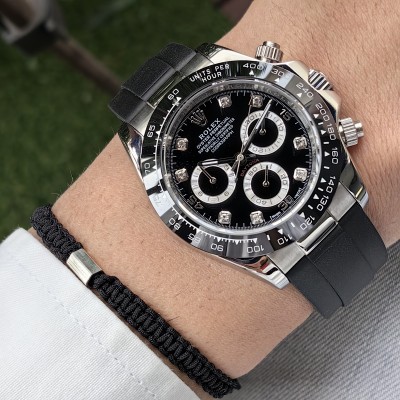 Rolex Daytona Silver Kasa Siyah Diamond Kadran  Siyah Seramik Bezel Silikon kordon