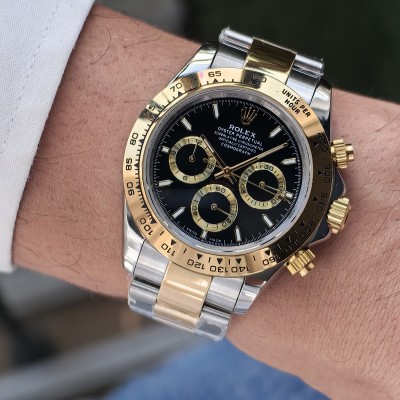 Rolex Daytona Gold Silver Siyah Kadran Gold Bezel