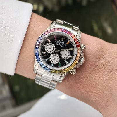 Rolex Daytona Rainbow Swarovski Taşlar Oyster Kordon