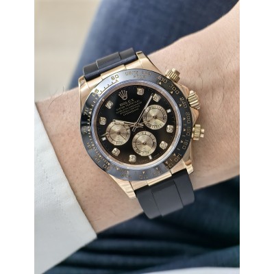 Rolex Daytona Rose Kasa Siyah Diamond Kadran Seramik Siyah Bezel Silikon kordon