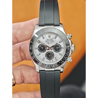 Rolex Daytona Silver Kasa Mozaik Kadran Siyah Seramik Bezel Silikon kordon
