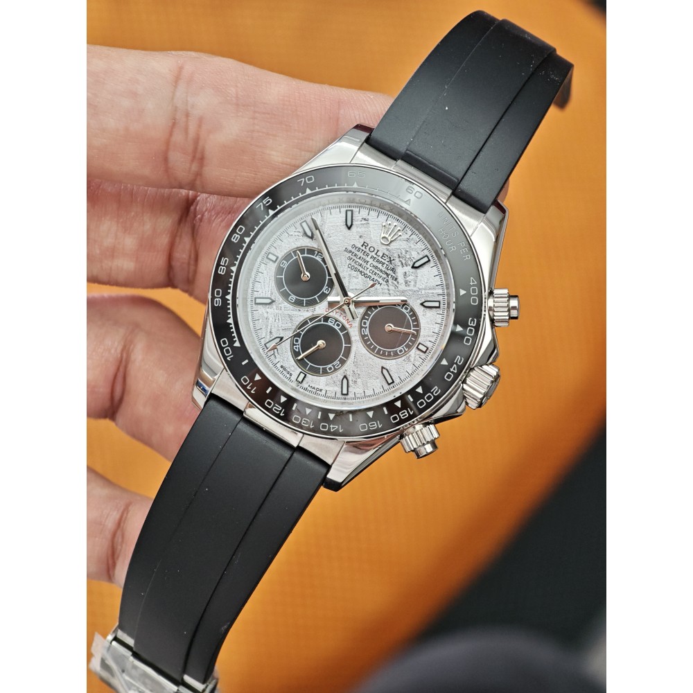 Rolex Daytona Silver Kasa Mozaik Kadran Siyah Seramik Bezel Silikon kordon