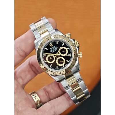 Rolex Daytona Gold Silver Siyah Kadran Gold Bezel