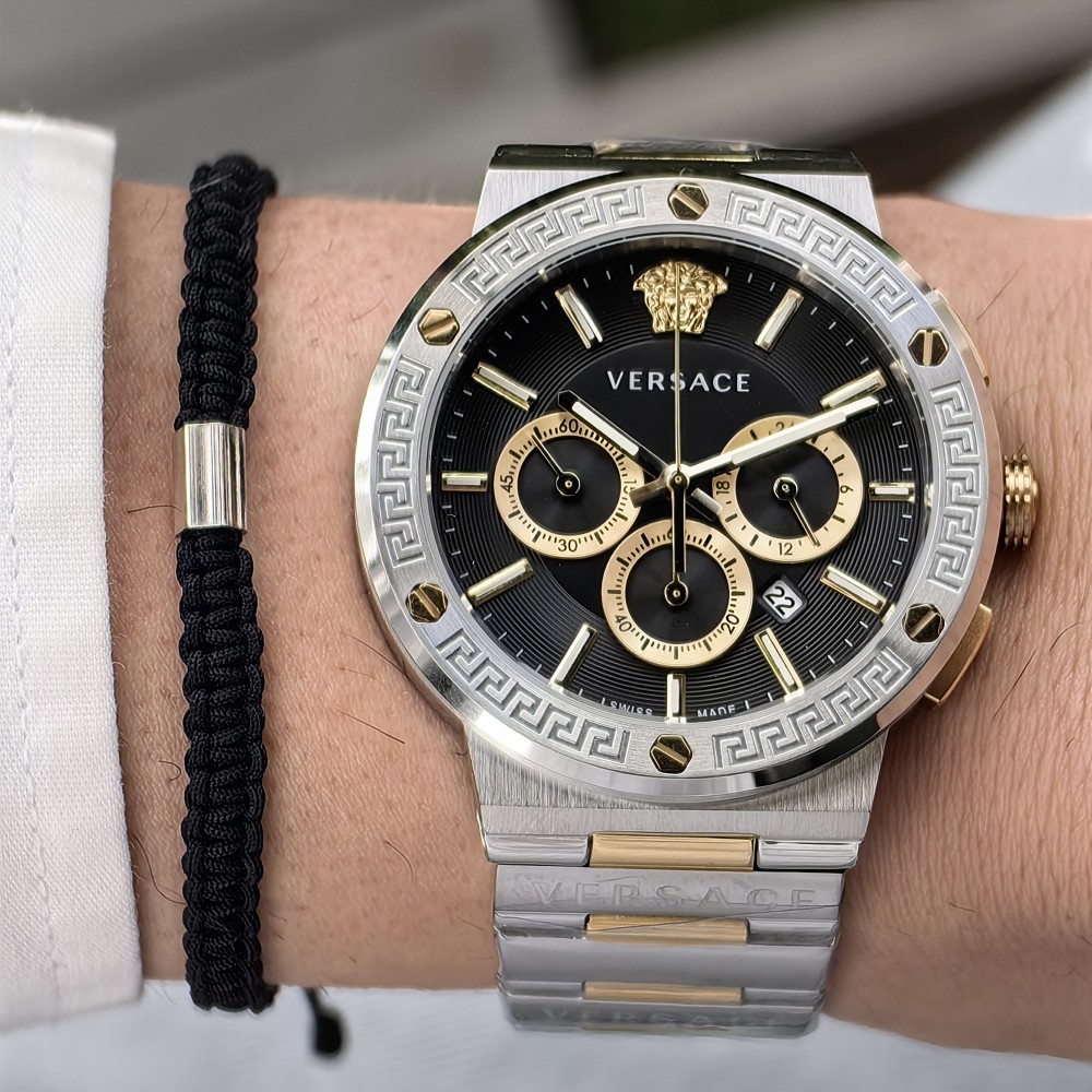 VERSACE TWO TONE GOLD SILVER-BLACK DIAL-GOLD DETAIL