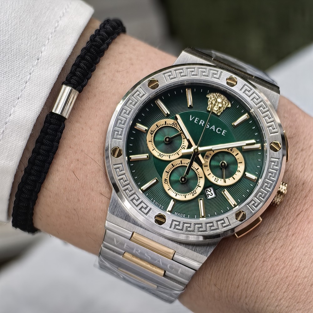 VERSACE TWO TONE GOLD SILVER-GREEN DIAL-GOLD DETAIL