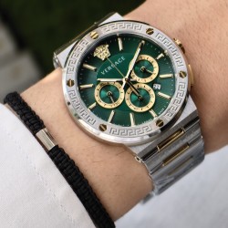VERSACE TWO TONE GOLD SILVER-GREEN DIAL-GOLD DETAIL