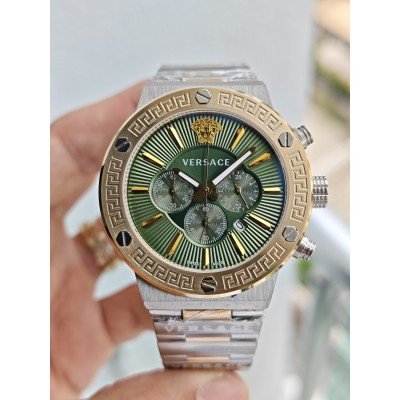 Versace Greca Chronograph Yeşil Kadran 43mm Two Tone Gold