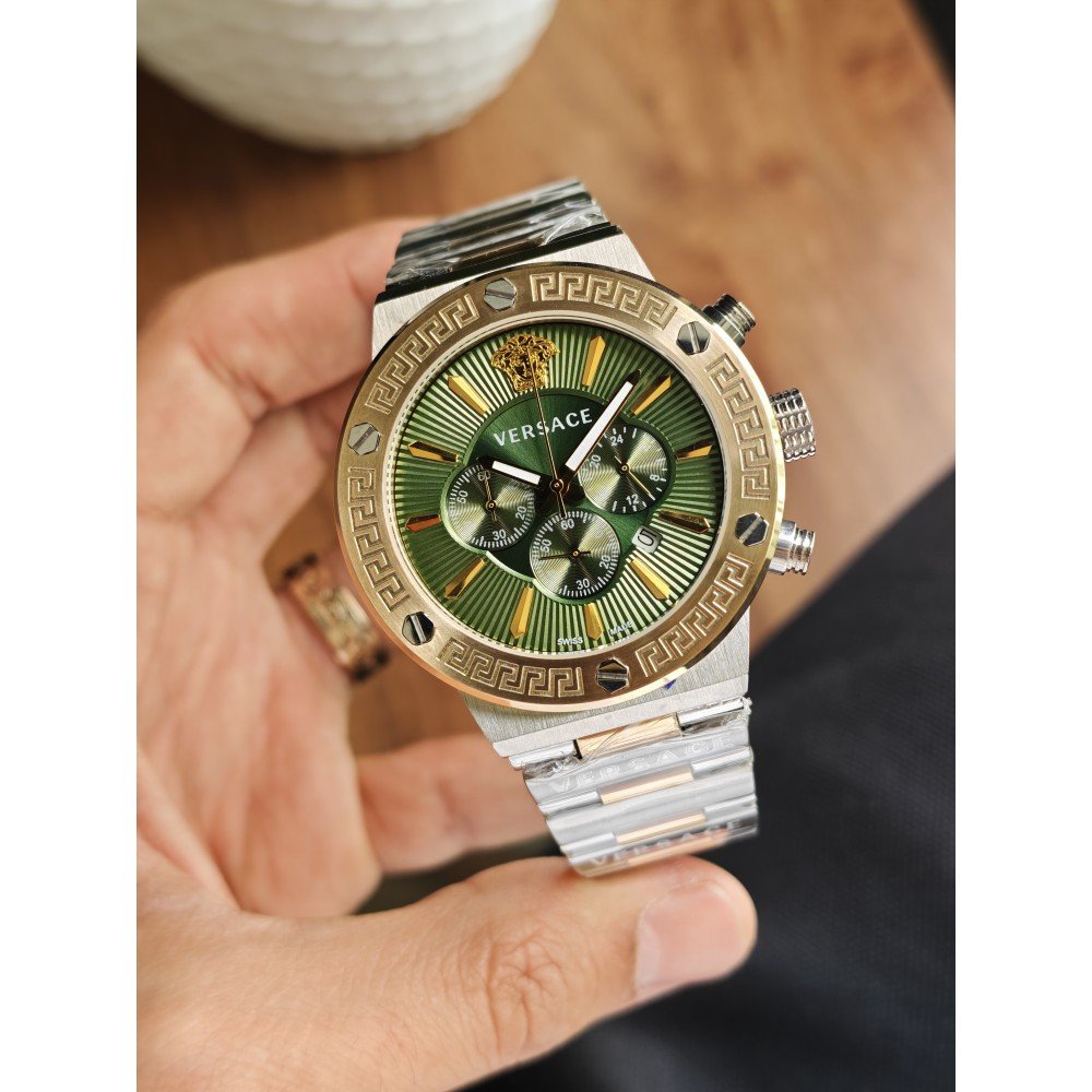 Versace Greca Chronograph Yeşil Kadran 43mm Two Tone Gold