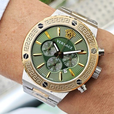 Versace Greca Chronograph Yeşil Kadran 43mm Two Tone Gold